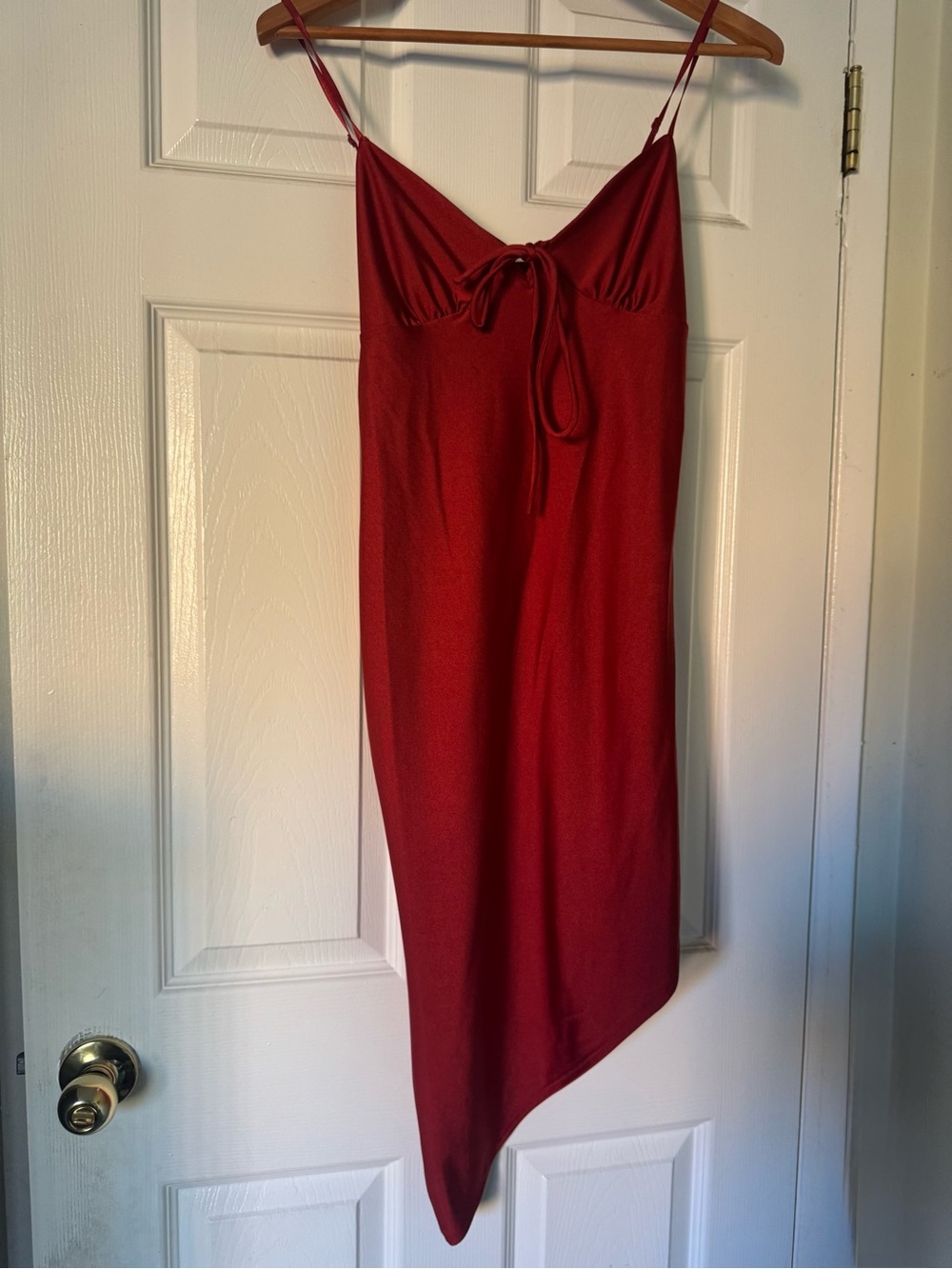 Red Asymmetrical Slip Dress with Tie Front